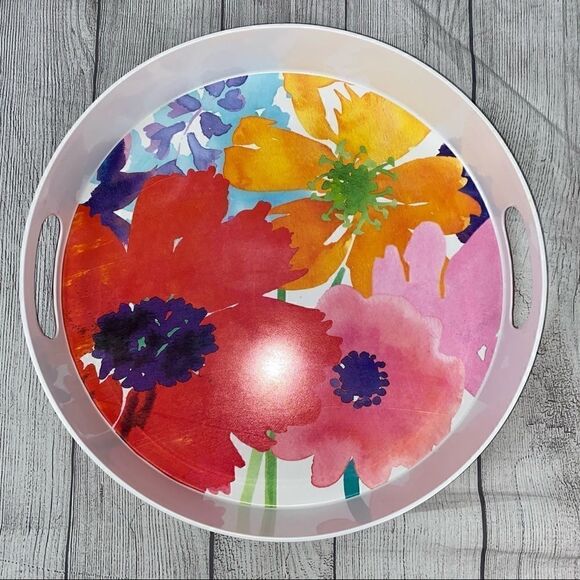 Home floral print hard plastic serving bowl and serving Tray with handles - Picture 5 of 7